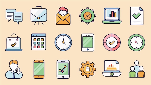 a set of icons with a clock the time is 1  50