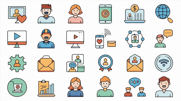 a set of icons with a man and a woman with a blue shirt on