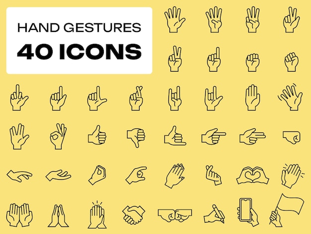 A set of lineart icons of hand gestures