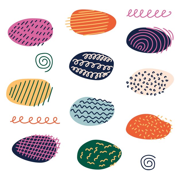 A set of multicolored spots with different textures shapes springs