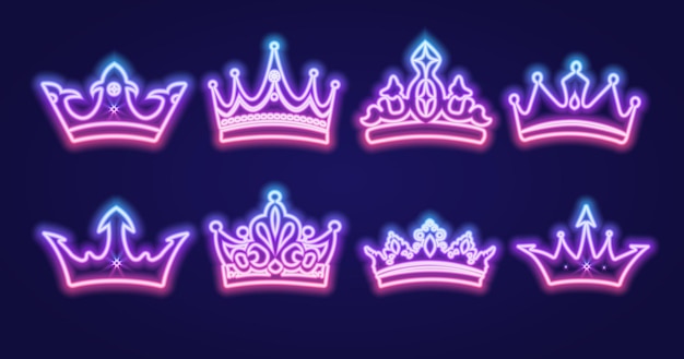 A set of neon gradient crowns Vector illustration