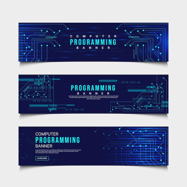 a set of programming or technology banner with a blue background