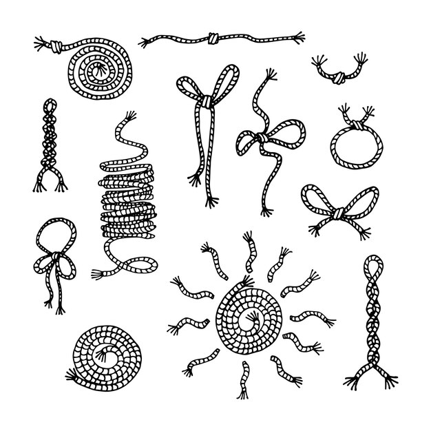 a set of rope decorative elements knot bows bundle plait loop vector illustration