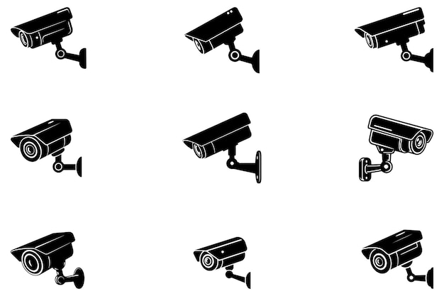 a set of security camera silhouette vector illustrations for surveillance and monitoring system