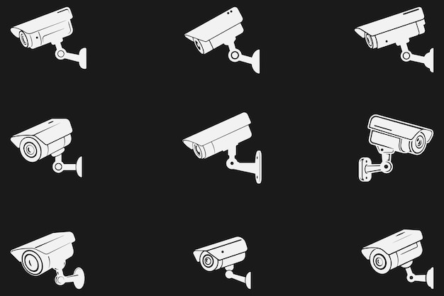 a set of security camera silhouette vector illustrations for surveillance and monitoring system