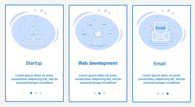 A set of UI and UX interfaces for the user interface Topic Startup Web development and Email