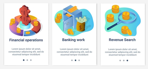 A set of UI and UX interfaces Income searchfinancial investments and banking work