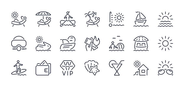 A set of vector icons made of thin line for travel and leisure Wildlife and tourism