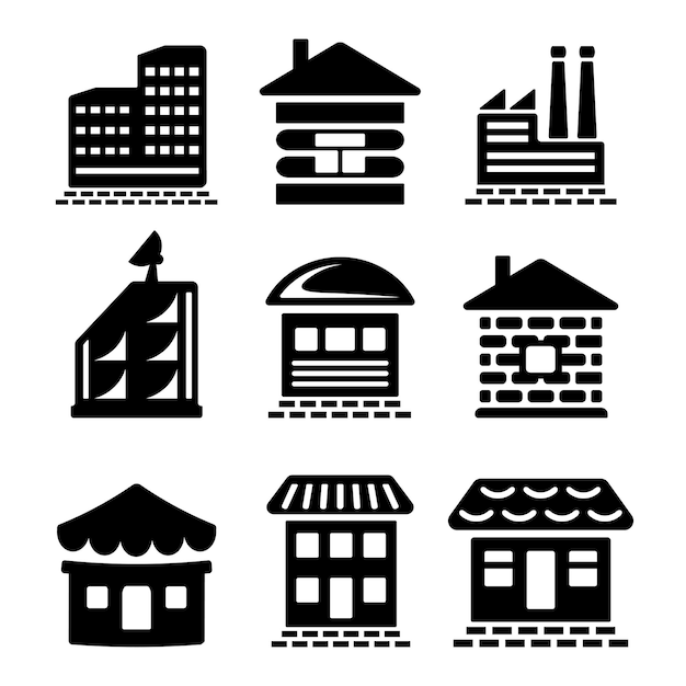 a set of vector icons of real estate houses and buildings