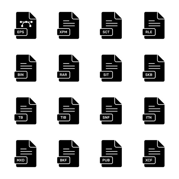 A set of vector icons representing various file formats