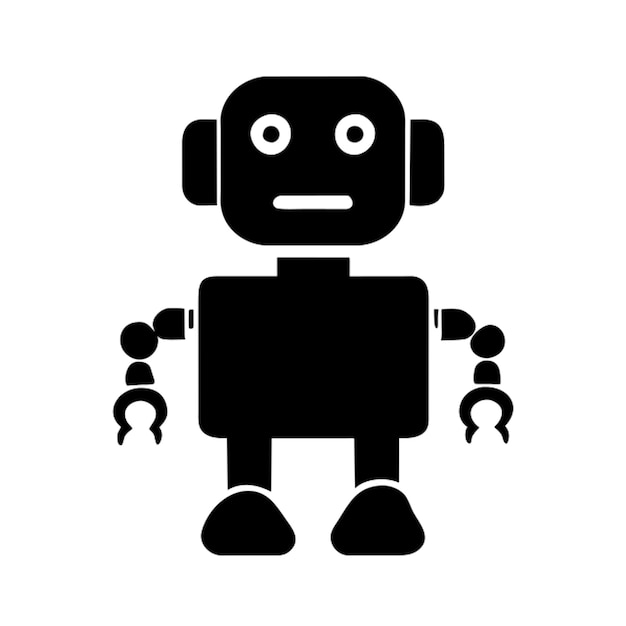 a single black and white smiling robot icon