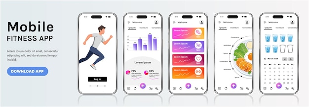 a sleek fitness app interface template featuring responsive design elements including dashboards charts and statistics perfect for tracking health weekly progress and sports activities