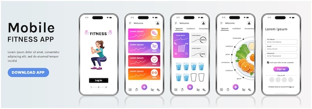 a sleek fitness app interface template featuring responsive design elements including dashboards charts and statistics perfect for tracking health weekly progress and sports activities