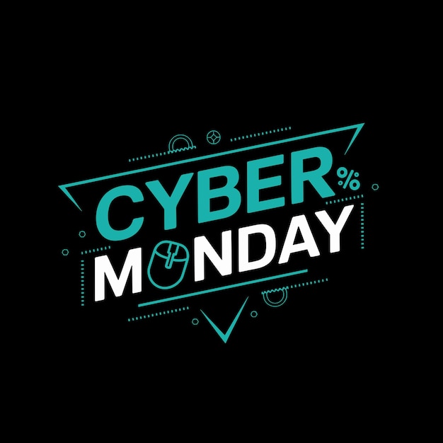 A tealcolored Cyber Monday graphic with a computer mouse symbol on a black background