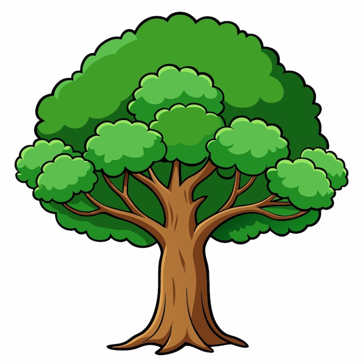 Vektori a tree with green leaves on it and a cartoon drawing of a tree on the top