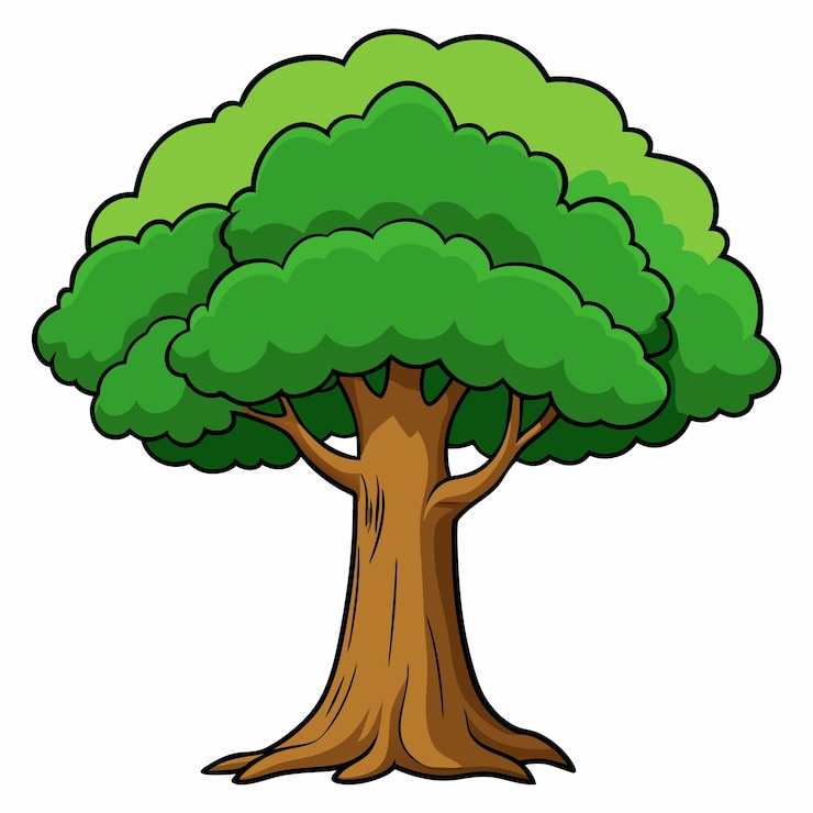 Vektori a tree with green leaves on it and a drawing of a tree on the top