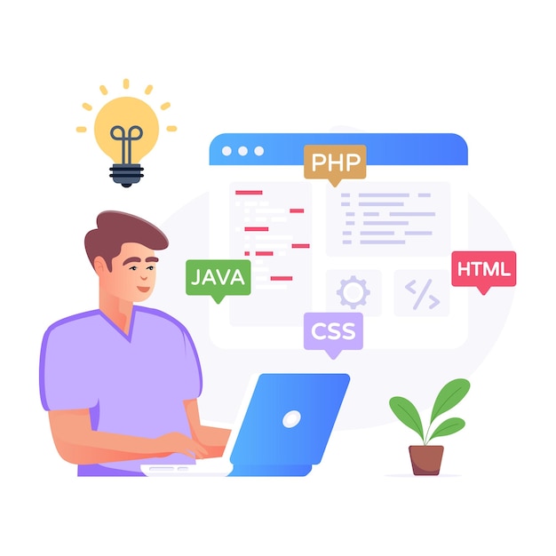 a trendy flat illustration of web development
