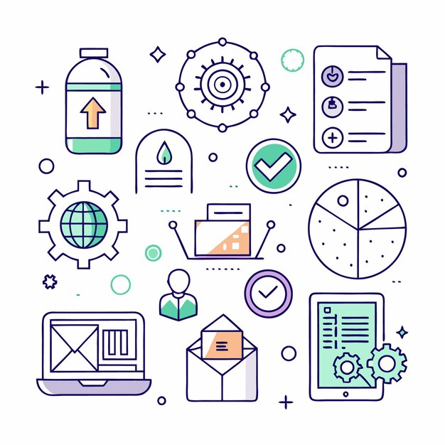 A visual illustration of a business process showing a sequence of steps including data feedback and optimization