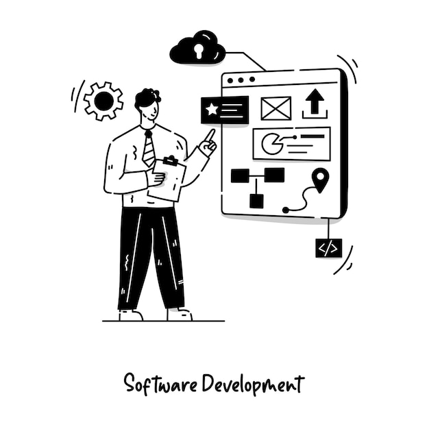 A website maintenance hand drawn vector illustration
