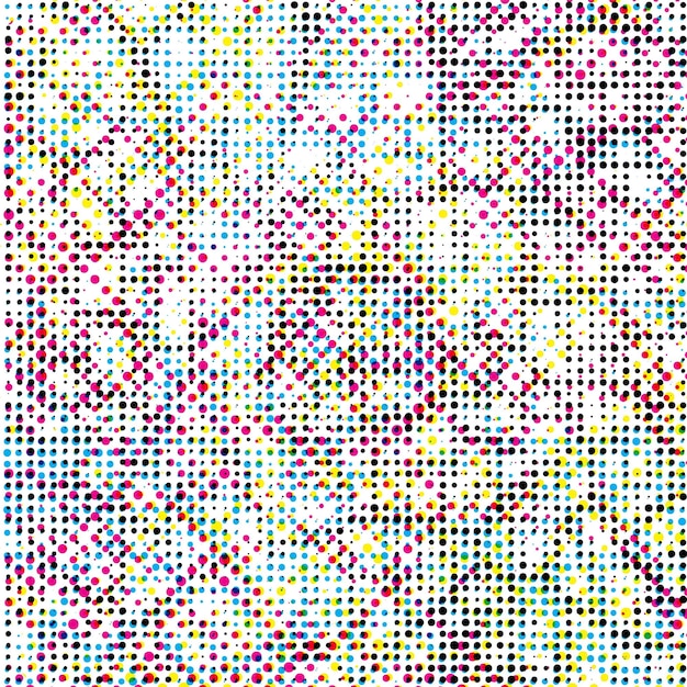 a white background with a colorful dot in the middle abstract background with halftone cmyk dote