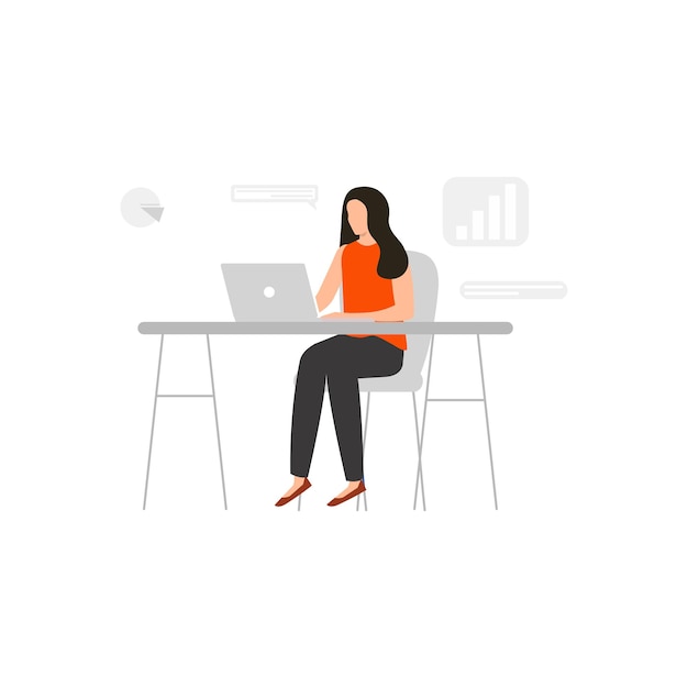 A woman is sitting at a desk with a laptop.