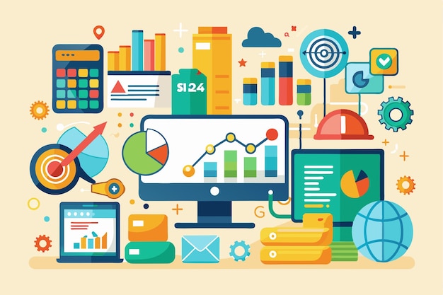 A workspace filled with colorful visuals representing data analysis graphs charts and monitoring tools focusing on resource usage