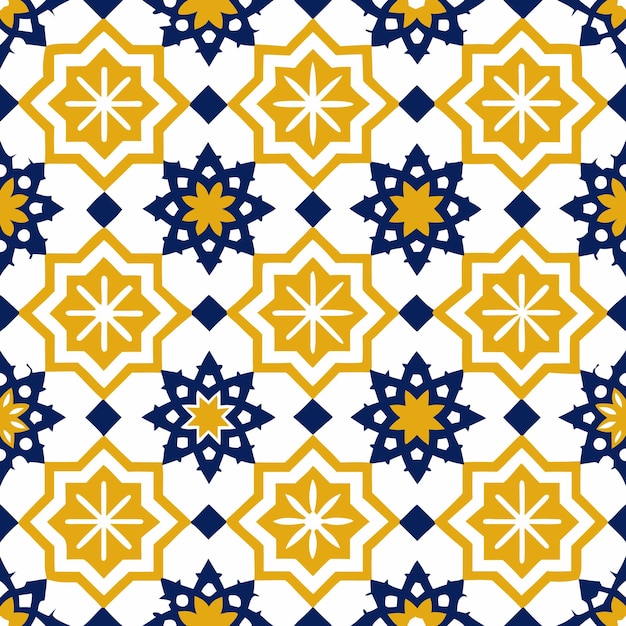 a yellow and blue pattern with a yellow flower on it