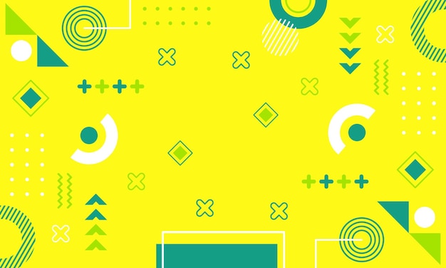a yellow background with a blue and green pattern with circles and a blue and white circle
