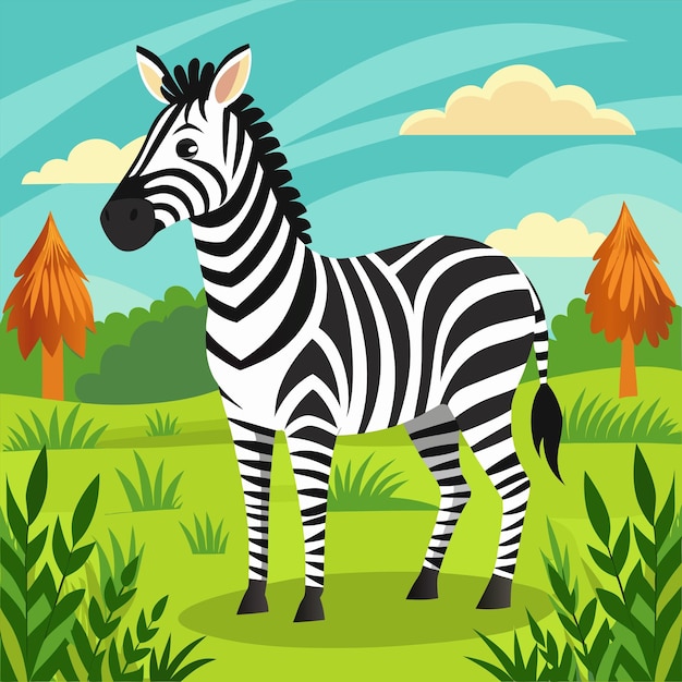 a zebra is standing in a field with trees and grass