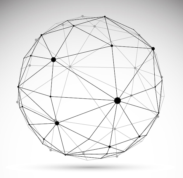 Abstract 3D mesh sphere vector illustration dots connected with lines technology polygonal object isolated on white background dynamic tech and science lattice