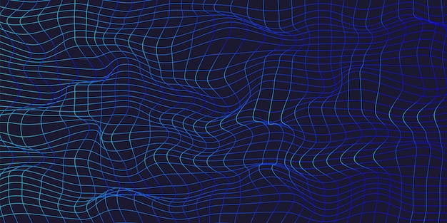 Abstract 3d neon mesh on black background Futuristic neon distorted grid