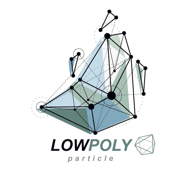 Abstract 3d polygonal wireframe object, vector geometric low poly design element. Technology corporate logo.