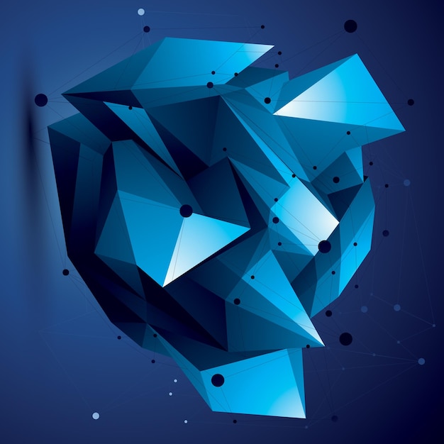 abstract 3d structure polygonal network object, bright deformed figure.