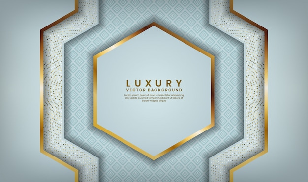 Abstract 3D white hexagon luxury overlap layer with golden lines and glitters dots decoration