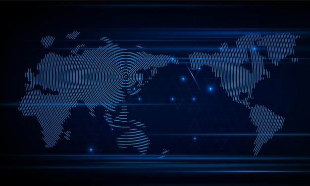 Abstract a scanning stream of binary code numbers on the monitor are the computer matrix of world map Hitech communication concept innovation background vector design