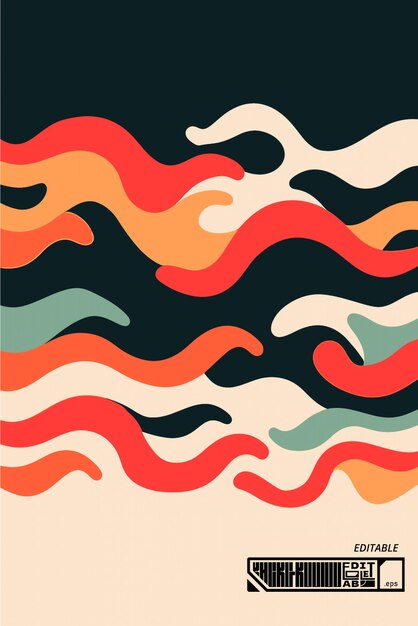 Abstract artwork featuring vibrant wavy lines in a retro color palette