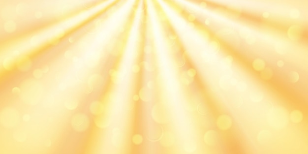 abstract background in yellow colors with diverging rays of light and small translucent circles with bokeh effect
