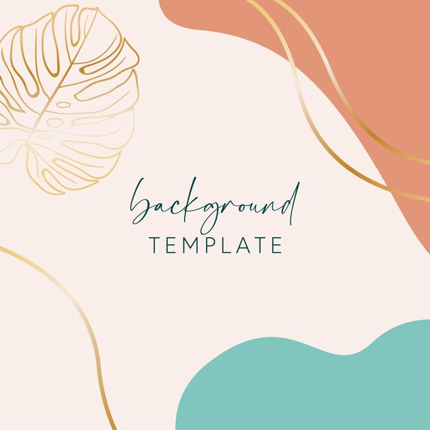 abstract background vector template with geometric shapes and monstera leaf good for social media