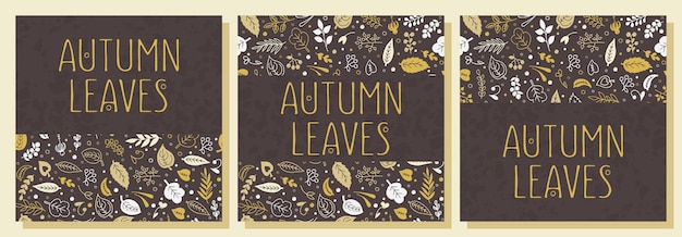 abstract background with autumn leaves and berries. vector illustration. a pattern, a banner with an inscription. set.