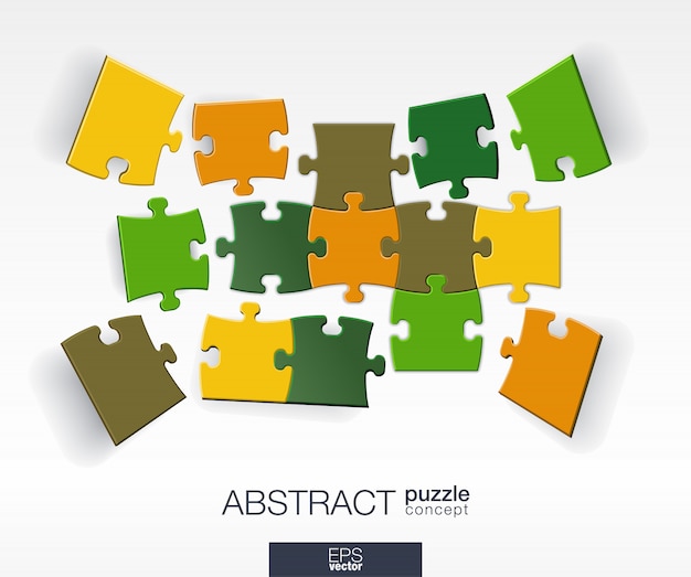 abstract background with connected color puzzles, integrated elements.  infographic concept with mosaic pieces in perspective.  interactive illustration.