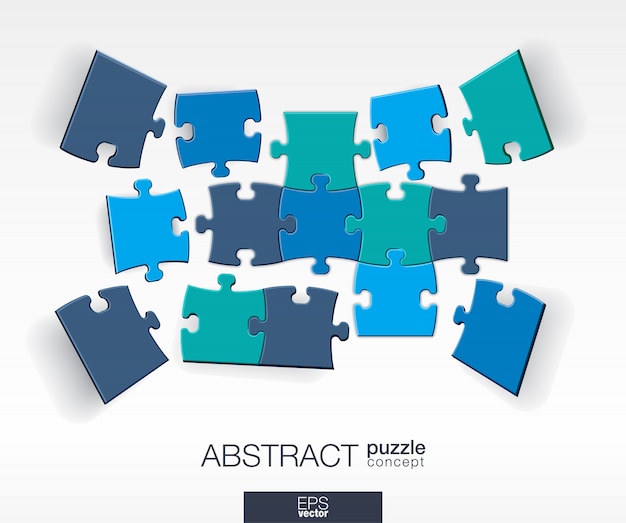 abstract background with connected color puzzles, integrated elements.  infographic concept with mosaic pieces in perspective.  interactive illustration.