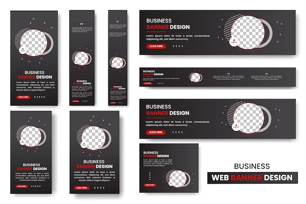 Abstract banner design web banner template Set Horizontal header red color web banner design