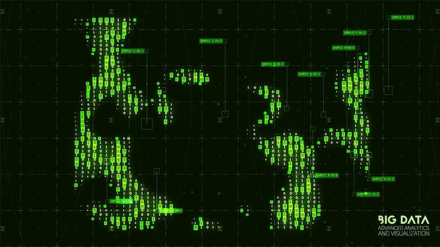 abstract big data visualization. Blue flow of data as numbers strings. Information code representation
