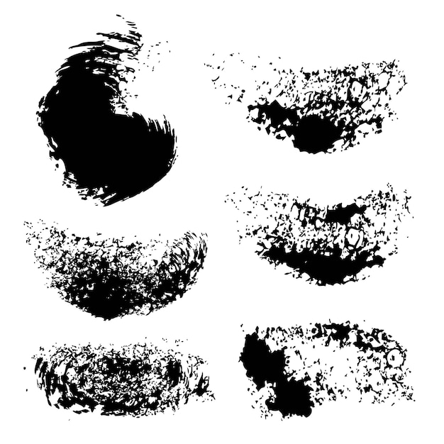 abstract black ink strokes and stamps set isolated on a white background