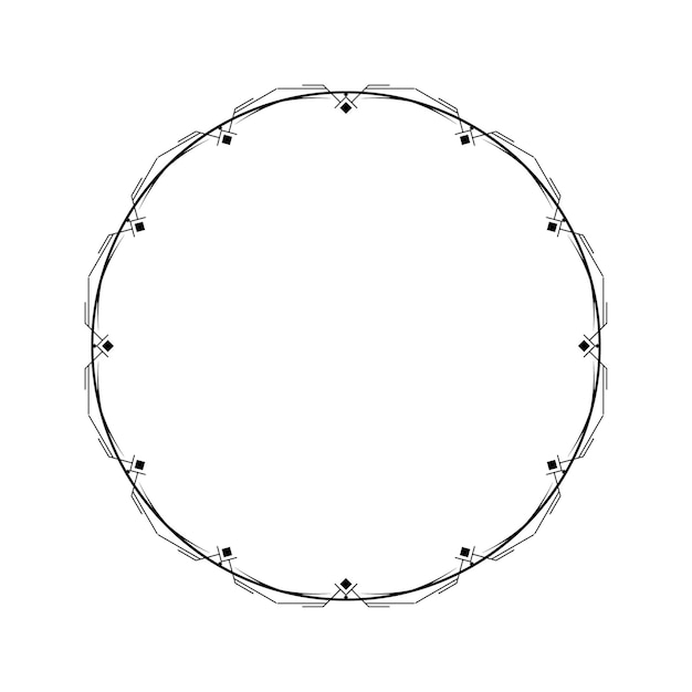 abstract black simple line round circle with leaf leaves frame flowers doodle outline element vector