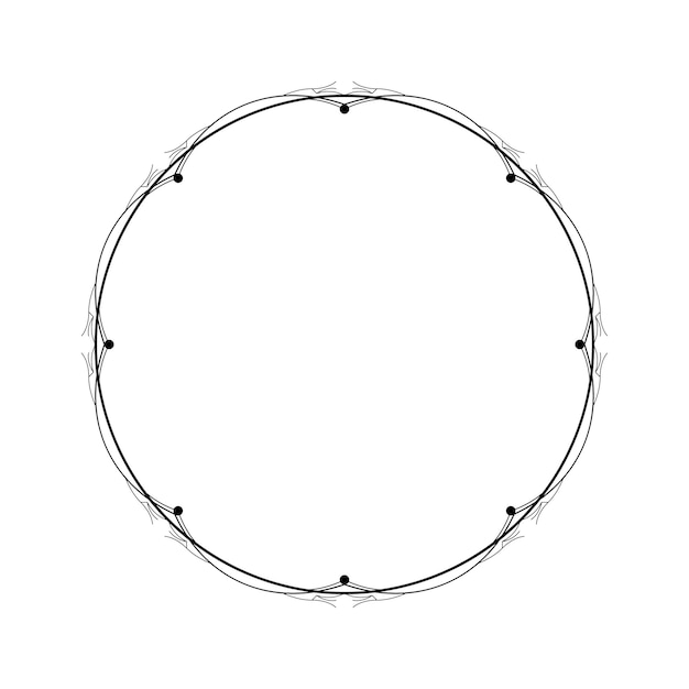 abstract black simple line round circle with leaf leaves frame flowers doodle outline element vector