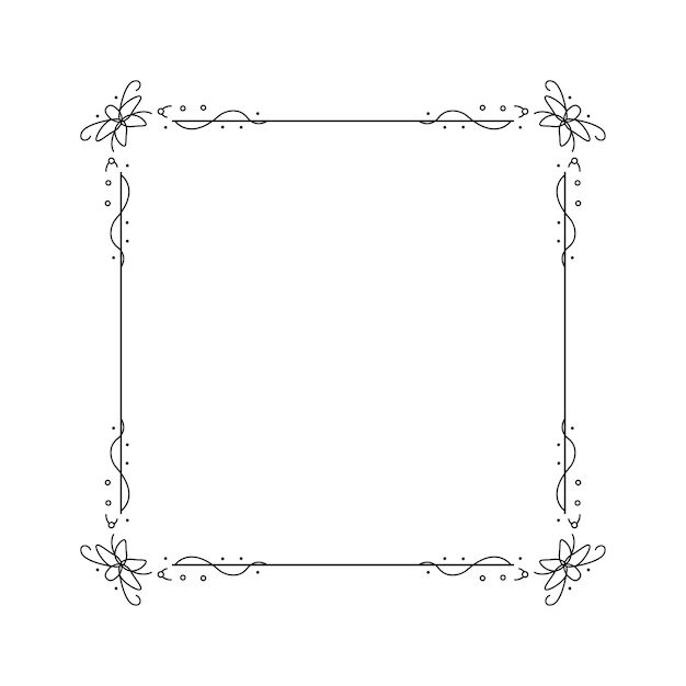 abstract black simple line square with leaf leaves frame flowers doodle outline element vector