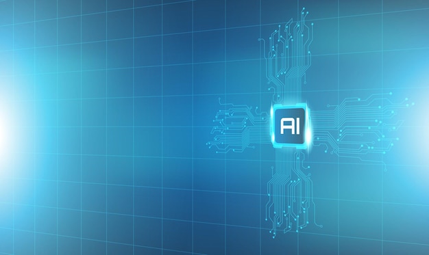 abstract blue ai technology background with circuit board and circle techvector illustration