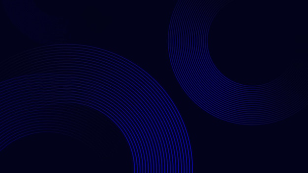 Abstract blue circular wave pattern with curved lines on a dark background