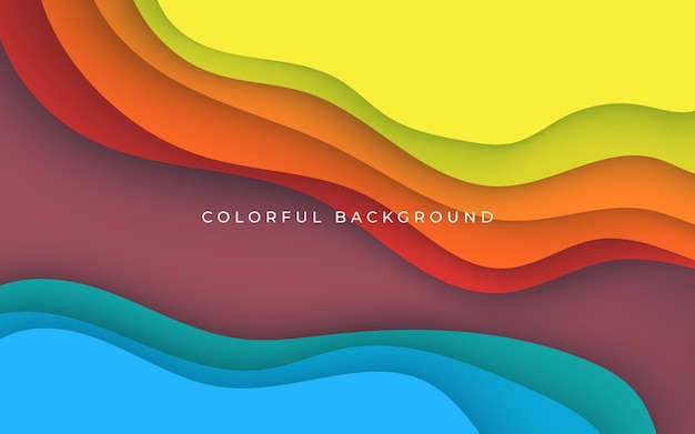 Abstract blue green yellow orange red colorful papercut wavy overlap layers background